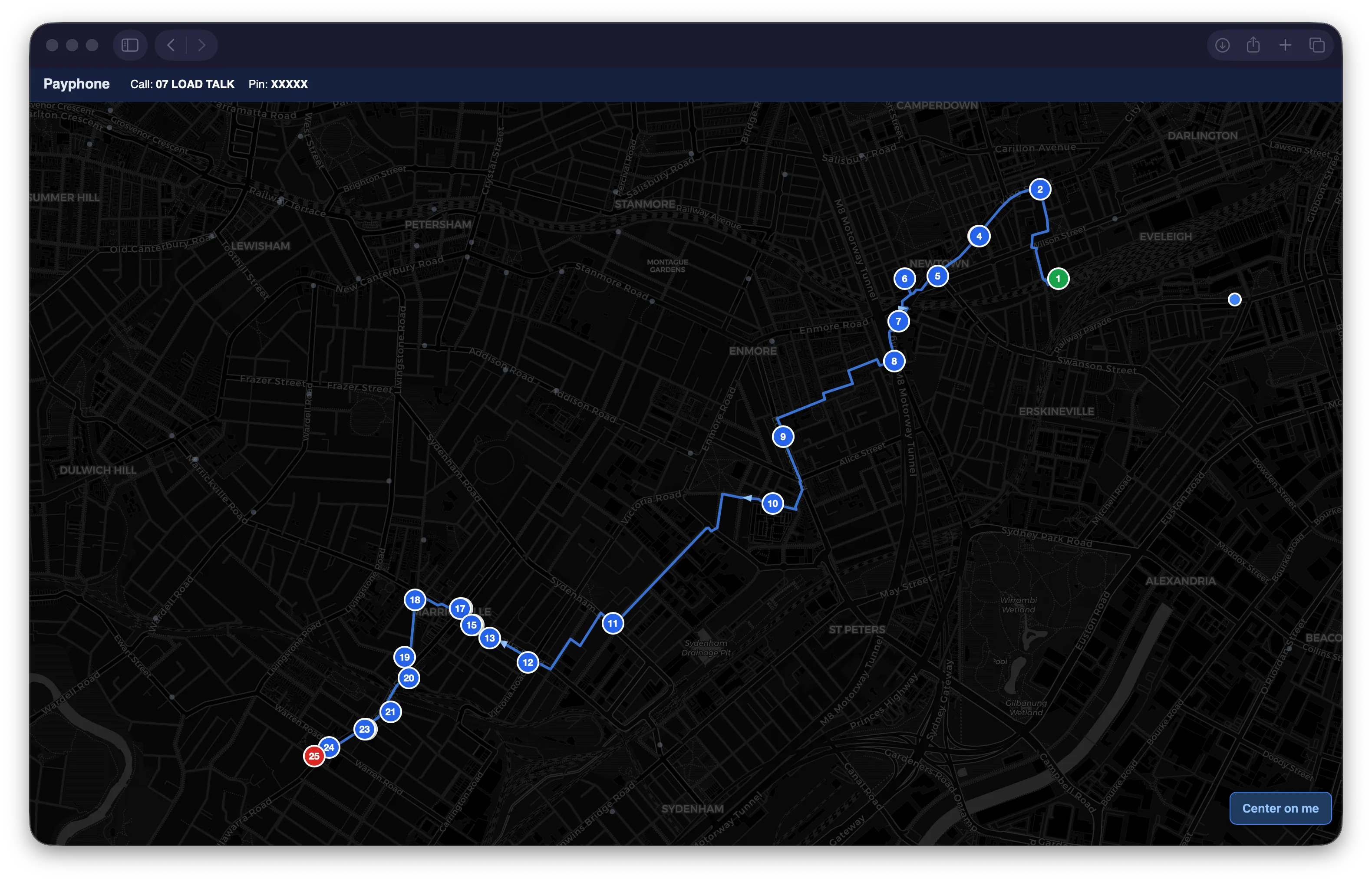 A screenshot of the final app showing an optimal route